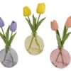 Tulipano artificiale in vaso in vetro colori assortiti