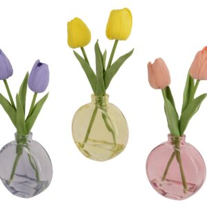 Tulipano artificiale in vaso in vetro colori assortiti