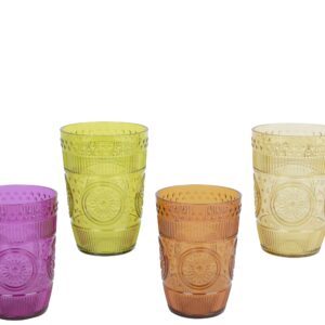 Bicchiere cilindrico in plastica con fiori e righe in rilievo colori assortiti