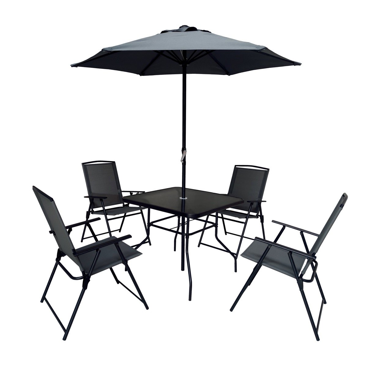 Set tavolo con ombrellone più 4 sedie antracite